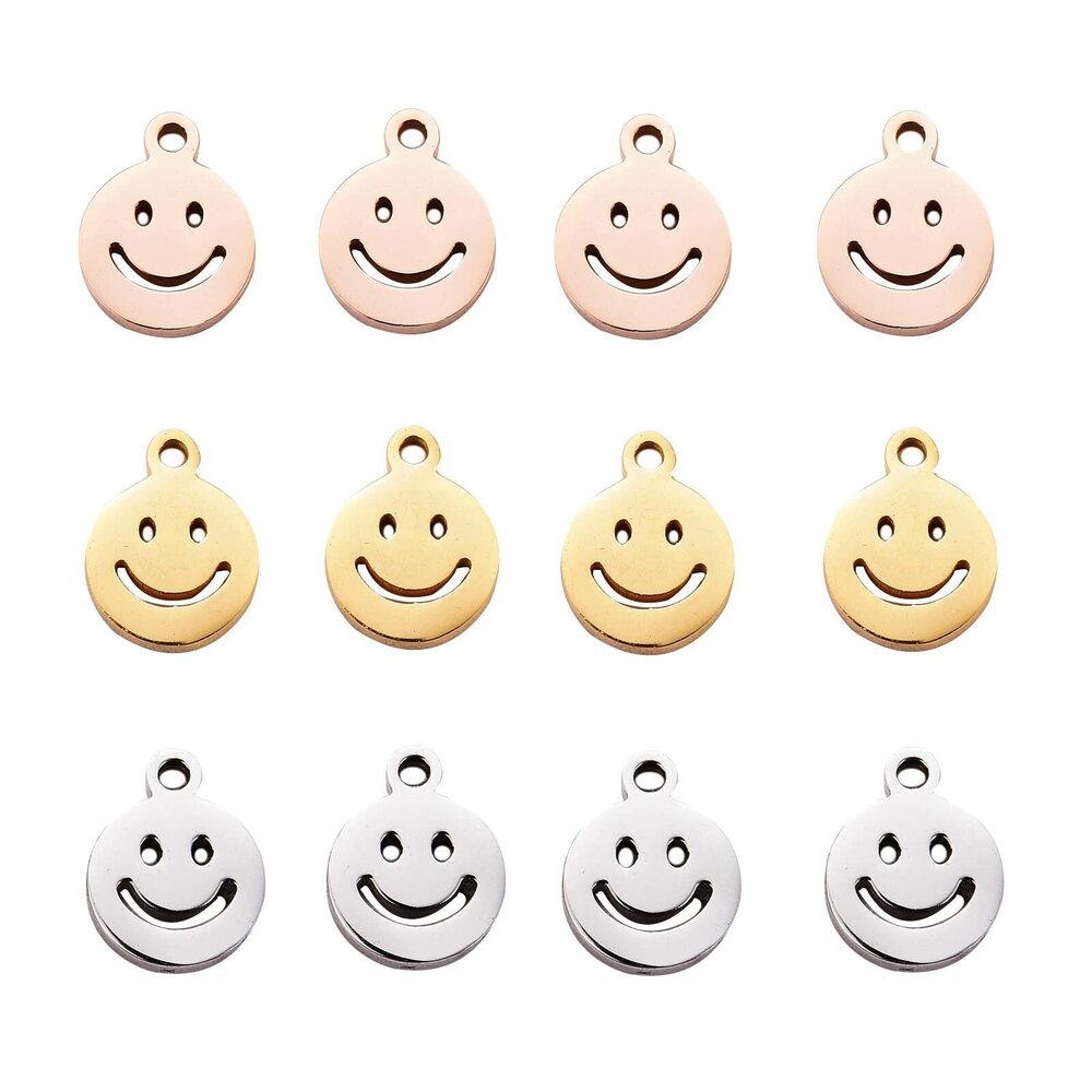 5132 30pcs Gold Smile Charms Pendants Stainless Steel Happy Smile Face